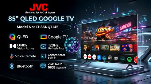 JVC 85 QLED Google TV - Model LT-85NQ7145 (120Hz, Dolby Atmos, Chromecast)