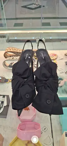 Black Slingback Heels with Bow Detail — Size Unknown, Gently Used