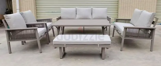 Outdoor 6-piece Patio Sofa Set with Cushions and Coffee Table - Light Grey