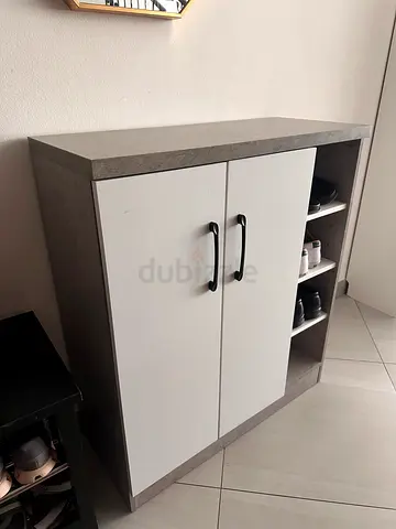 Compact Shoe Cabinet with Shelves - Grey/White