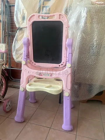 Kids Double-Sided Art Easel with Chalkboard and Tray - Pink/Purple