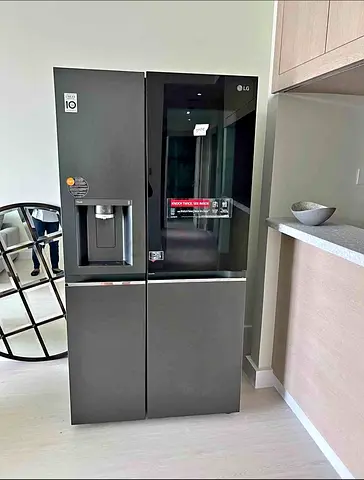 LG Side-by-Side Refrigerator with InstaView Door (Dark Steel) - Nearly New water dispenser with ice