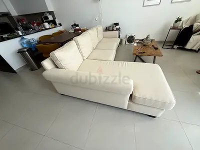 Cream L-shape 3-seater Sofa with Chaise (Good Condition)