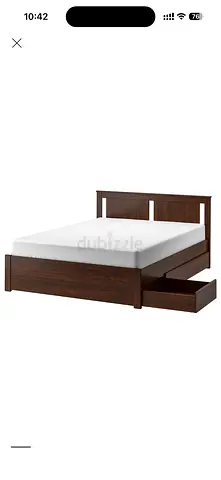 IKEA Songesand Wooden Queen Bed Frame with Under-Bed Storage Drawers