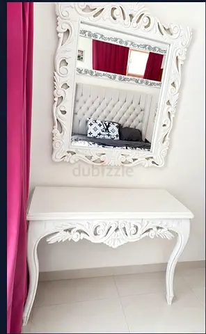 White Ornate Dressing Table with Mirror