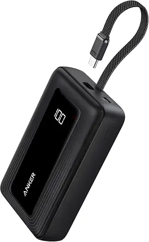 Anker Zolo Power Bank, 20,000mAh 30W High-Speed Portable Charger with Built-In USB-C Cable,