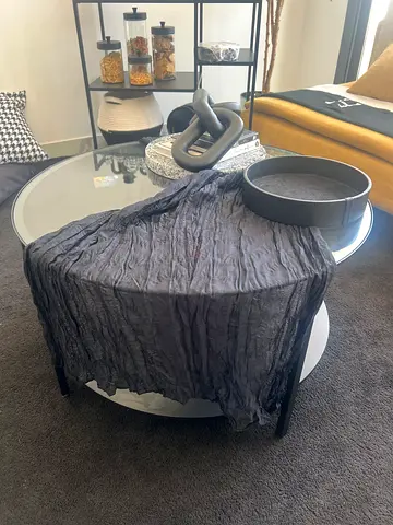 Round Glass Top Side Table with Decorative Draped Fabric