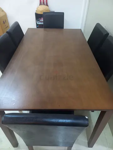 Wooden Dining Table with 6 Leather Chairs (Negotiable)