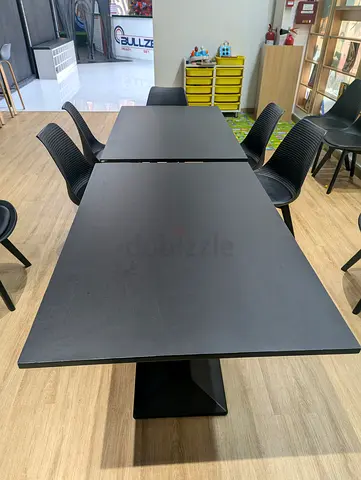 Large Black Modern Dining Table with Pedestal Base (Seats 10)