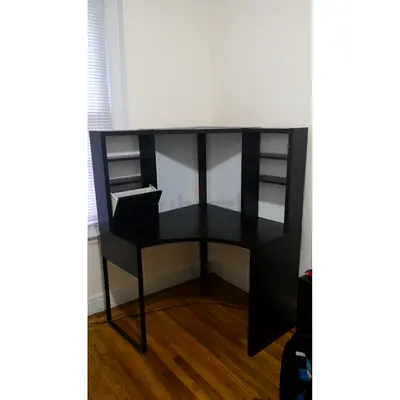 Corner Computer Desk with Shelves - Dark Wood
