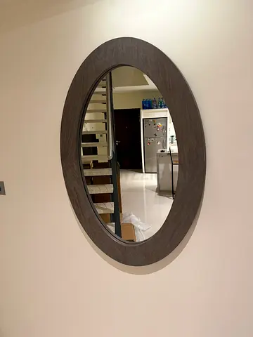 Oval Wooden Framed Wall Mirror - Modern Neutral Finish