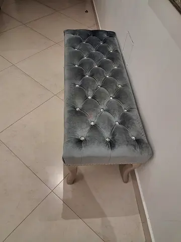 Grey Velvet Tufted Bench