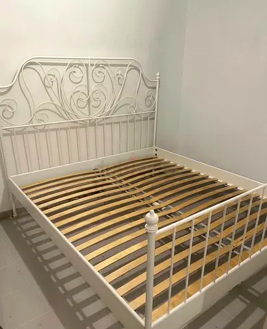 IKEA White Metal Double Bed Decorative Headboard Frame with the memory foam Mattress