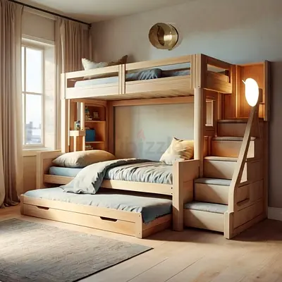 Bunk Bed with Stairs, Trundle and Storage
