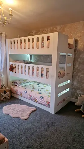 Solid White Triple Bunk Bed - Sturdy Kids Wooden Frame