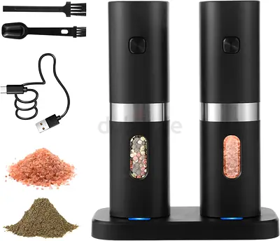 Electric Pepper and Salt Mill Set, USB Rechargeable with Charging Station - ( Fix Price )