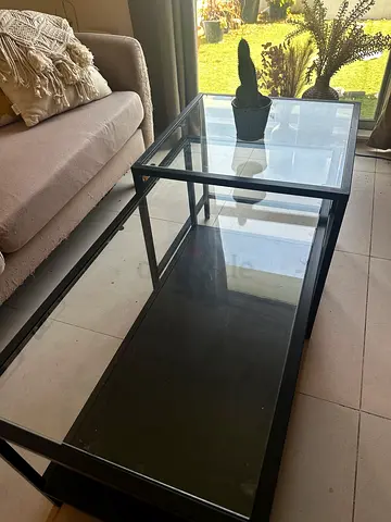 Black metal and glass display/console table - good condition