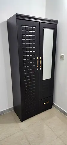 Black Free-standing Wardrobe / Armoire with Mirror and Drawer