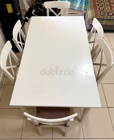 White 6-Seater Dining Table with Chairs - Simple Design