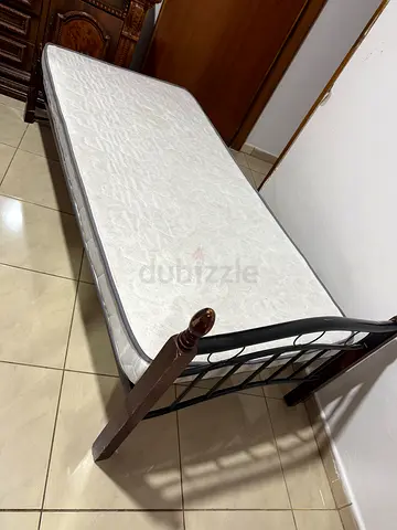 Single metal  wood bed frame with mattress - good condition