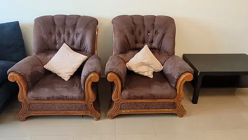 Pair of Classic Upholstered Armchairs with Wooden Frame