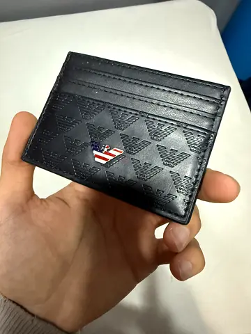 Black Emporio Armani slim card holder / mens leather wallet
