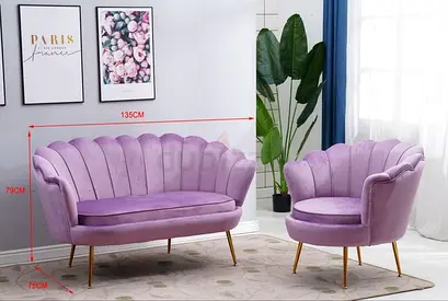 Pink Velvet Shell-Back Sofa and Accent Chair Set