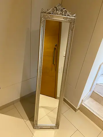 Full-Length Ornate Silver Floor Mirror - Tall Decorative Leaner
