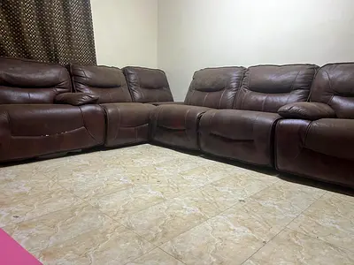 Brown Leather Recliner Corner Sofa - 6-Seater Sectional (Used)