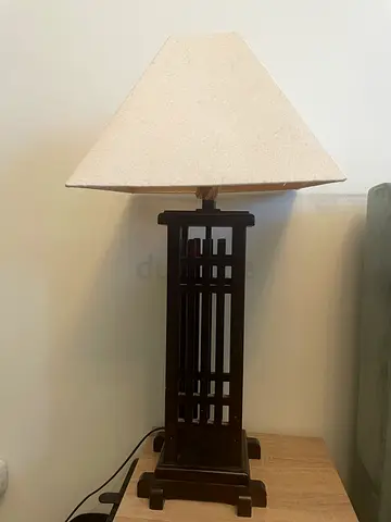 Two Lamps brown wood and cream