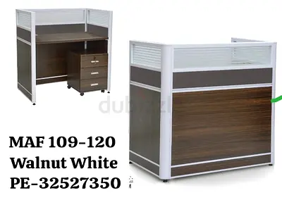 Walnut White Office Workstation Cubicle with Mobile Pedestal - MAF 109-120