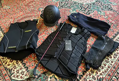 Set of Equestrian Protective Gear – Riding Vest, Body Protector, Helmet and Chaps