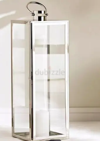 Tall Stainless Steel  Glass Lantern - Decorative Candle Holder
