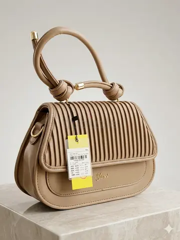 Beige Structured Shoulder Bag with Knotted Handle - New with Tags