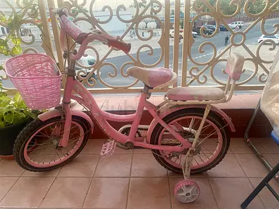 Pink Kids Bicycle with Training Wheels and Basket