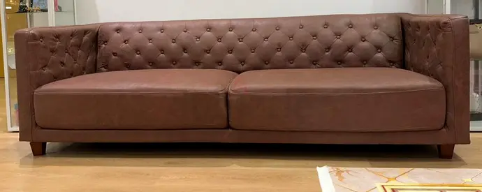 Brown Tufted Leather 3-Seater Sofa - Good Condition