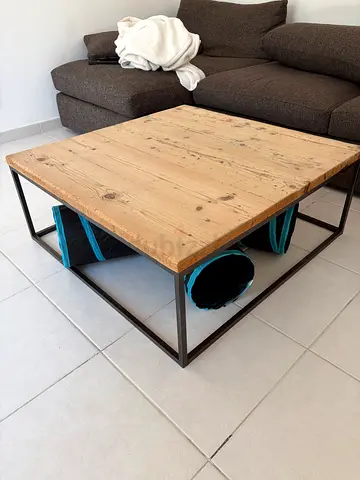 Wood Top Industrial Metal Frame Coffee Table (Used)