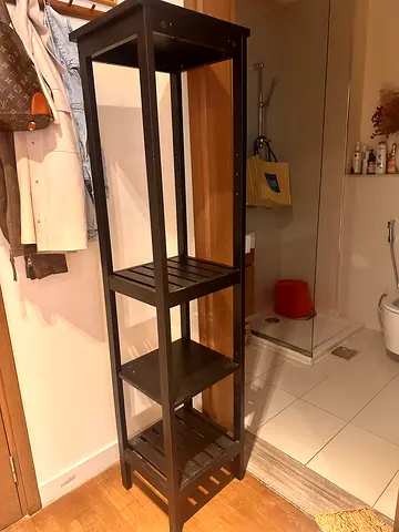 Tall Narrow Wooden Shelving Unit with Open Shelves