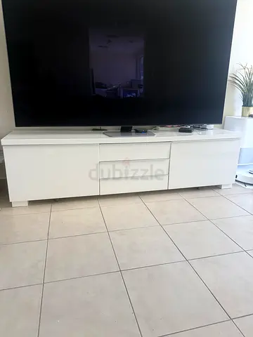 White modern TV unit / entertainment console in good condition with storage drawers