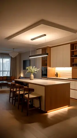 Modern kitchen island and built-in storage