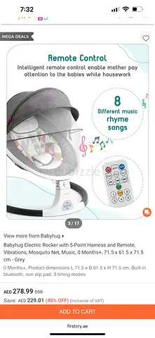 Babyhug Electronic Rocker with 5-Point Harness, Remote  Mosquito Net (Grey)