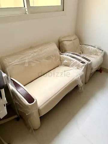 Cream Leather 2-Seater Sofa with Single Armchair — Like New