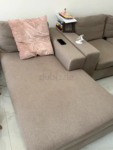 Light grey fabric sectional sofa with chaise (good condition)