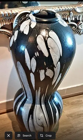 Large Black  White Decorative Ceramic Vase - Handcrafted Look