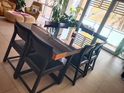 Solid Wood American Dining Table with 8 Chairs — Dark Finish