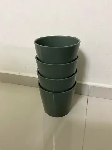4 IKEA Dark Green Ceramic Plant Pots