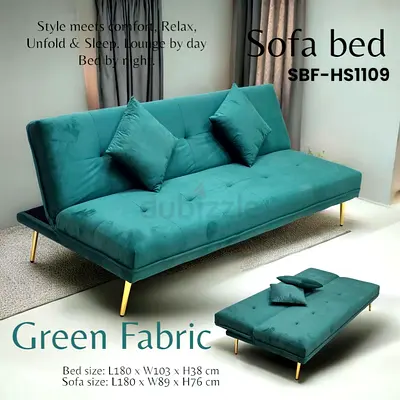 Green Fabric Sofa Bed - Convertible 2-in-1 Lounge  Bed (SBF-HS1109)
