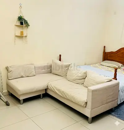 Light beige L-shaped 3-seater sofa with chaise - good condition