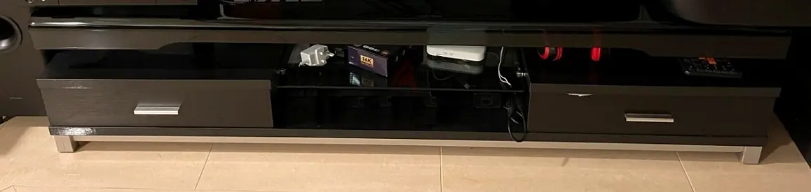 Low-Profile Black TV Entertainment Unit with Drawers
