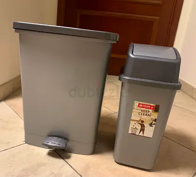 Set of 2 Grey Kitchen Trash Bins (Pedal + Swing Top) - Excellent Condition